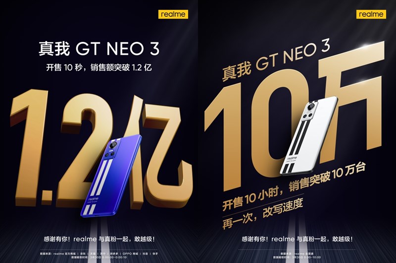 100.000 chiếc Realme GT Neo3 hết sạch trong đợt bán hàng đầu tiên 100.000 chiếc Realme GT Neo3 hết sạch trong đợt bán hàng đầu tiên
