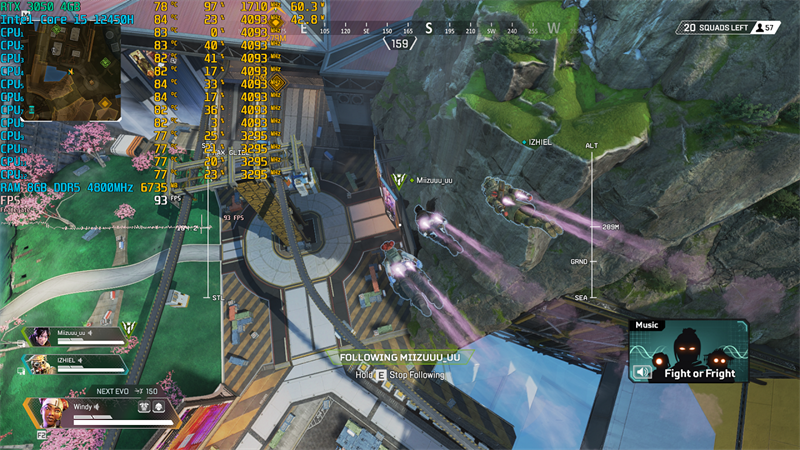Apex Legend với thiết đặt đồ họa cao có số khung hình dao động từ 93-105 FPS
