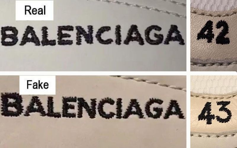 Nhận biết giày Balenciaga real và fake dựa vào mũi giày và chữ thêu trên giày