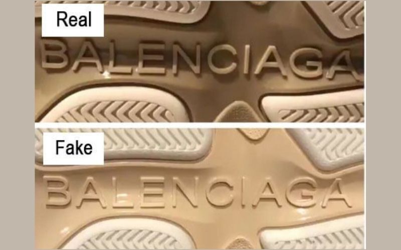 Nhận biết giày Balenciaga real và fake dựa vào phần chữ nổi Balenciaga dưới đế giày