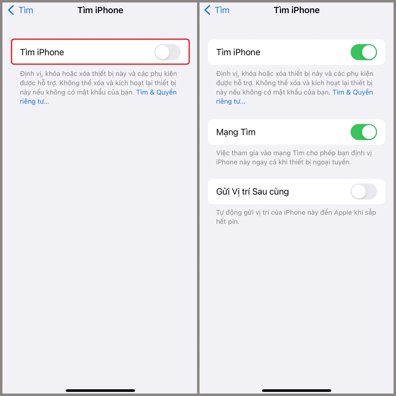 Kích hoạt tính năng tìm trên iPhone