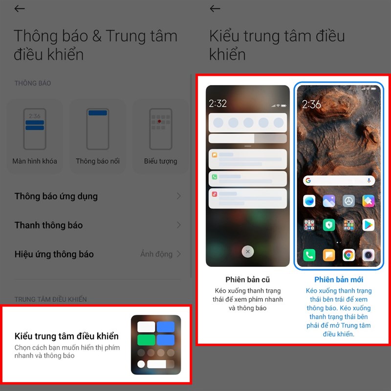 Chỉnh trung tâm thông báo trên Xiaomi 12 series về phiên bản cũ