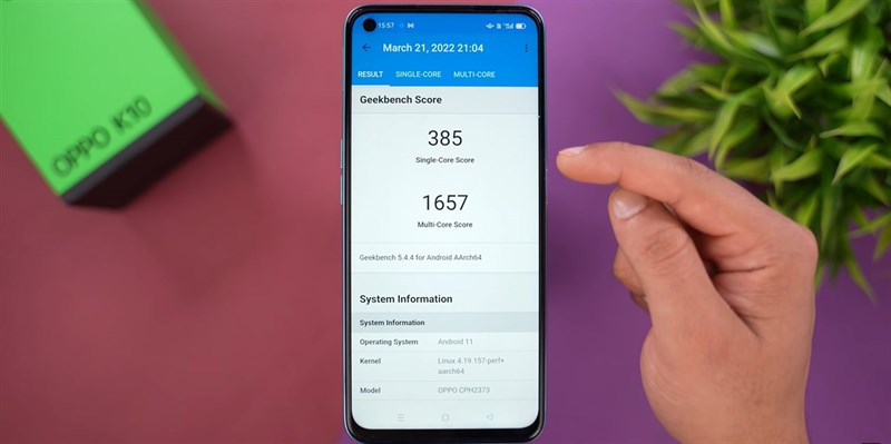 Điểm GeekBench 5 của OPPO K10. Nguồn: Tech Unboxing. Điểm GeekBench 5 của OPPO K10. Nguồn: Tech Unboxing.
