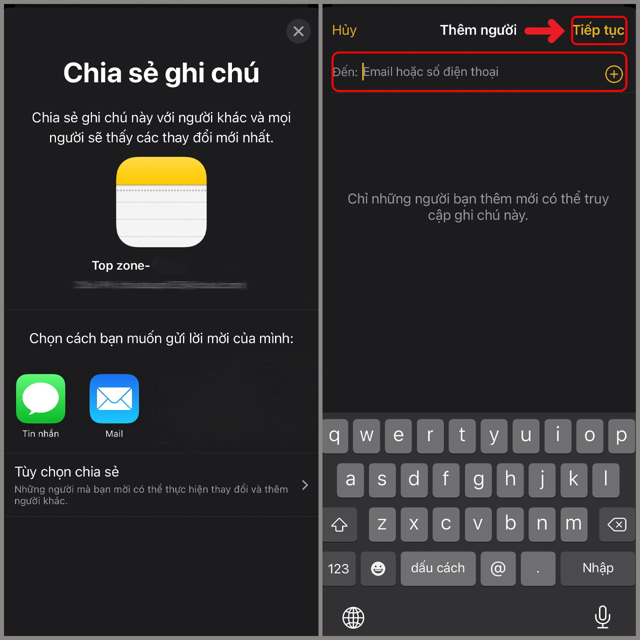 Chia sẻ ghi chú trên iPhone