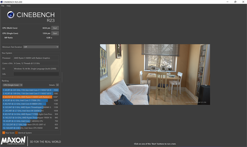 Điểm Cinebench R23 của ASUS ZenBook 14X OLED.