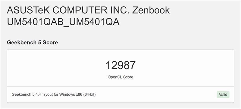 Điểm GeekBench 5 của ASUS ZenBook 14X OLED.