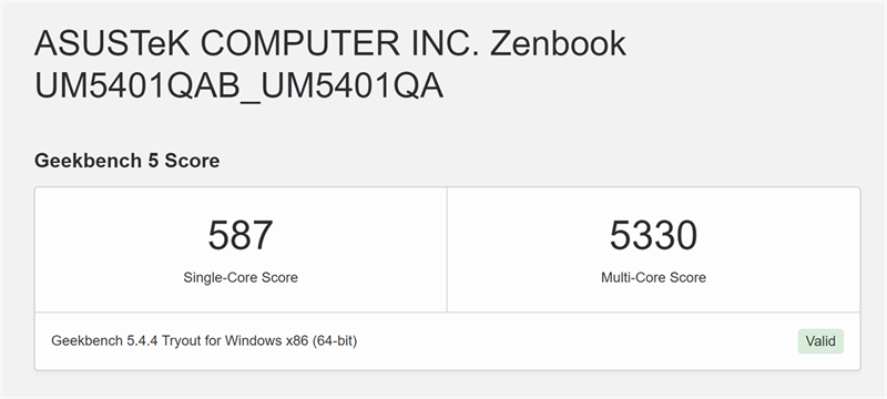 Điểm GeekBench 5 của ASUS ZenBook 14X OLED.