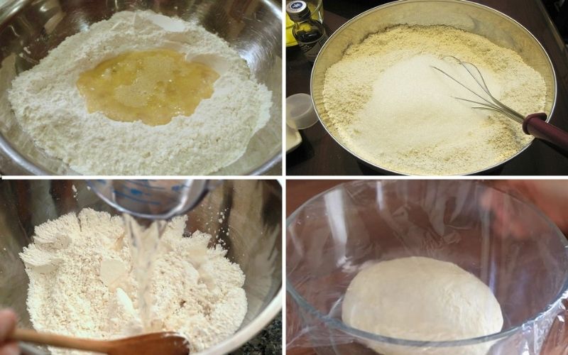 Trộn bột làm vỏ ngoài và vỏ trong của bánh