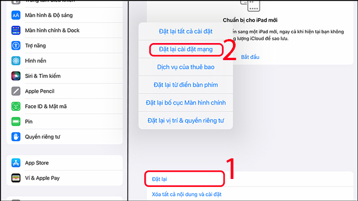 Đặt lại cài đặt mạng trên iPad hệ điều hành iOS 14 trở xuống.