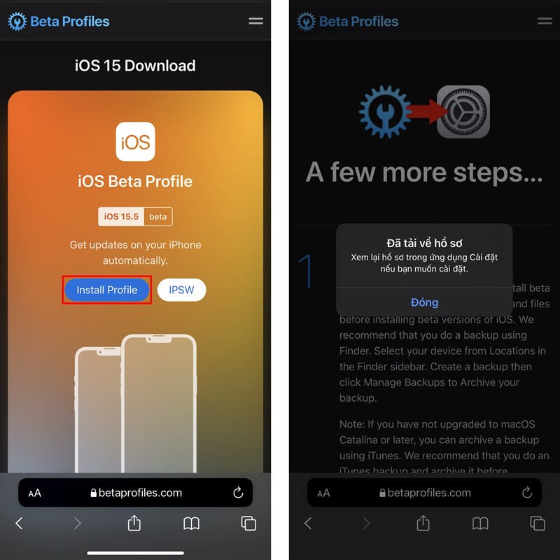 betaprofiles com ios 15.5