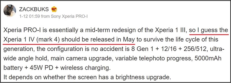 Leaker nổi tiếng cũng đã tiết lộ ngày ra mắt của Sony Xperia 1 IV Leaker nổi tiếng cũng đã tiết lộ ngày ra mắt của Sony Xperia 1 IV