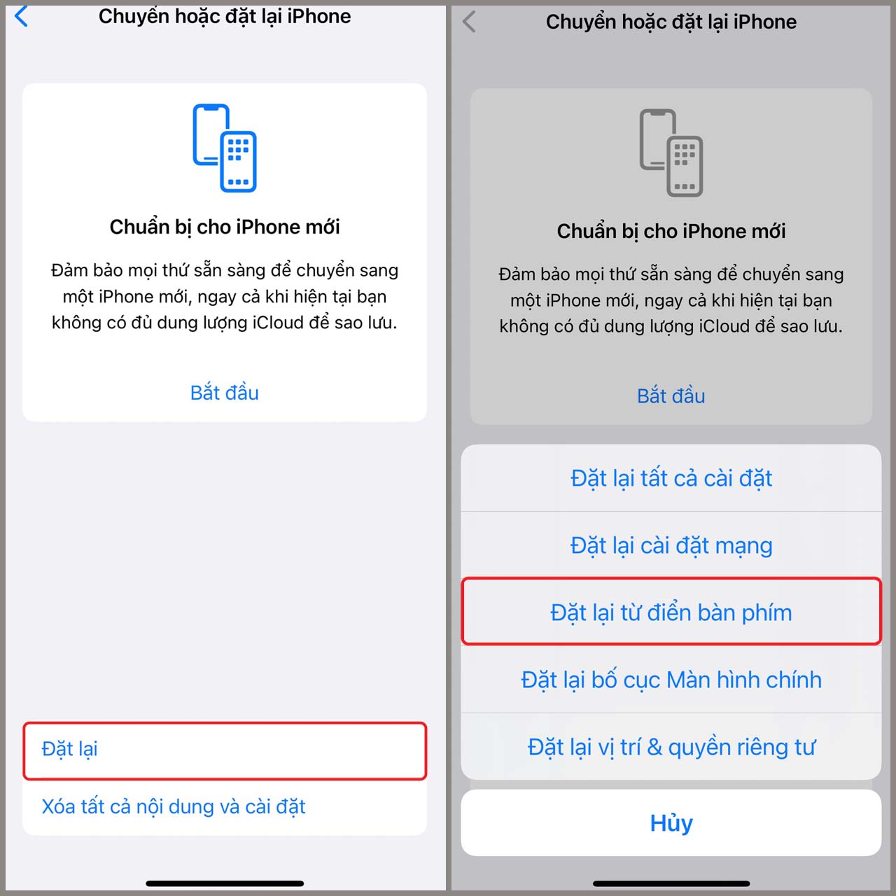 Đặt lại bàn phím iPhone