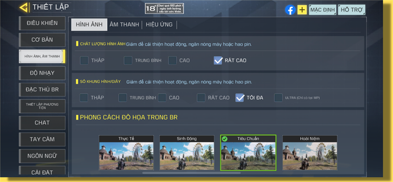 Thiết lập đồ họa ở mức cao nhất trong Call of Duty Mobile mà iPhone 13 Pro Max có thể chỉnh được.