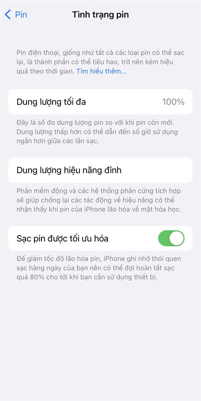 Tình trạng pin iPhone 13 của mình sau 6 tháng sử dụng vẫn đạt mức 100%