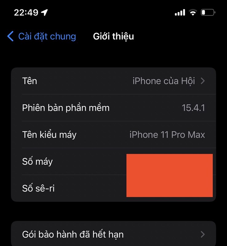 iPhone 11 Pro Max của mình hiện đang ở bản iOS 15.4.1.