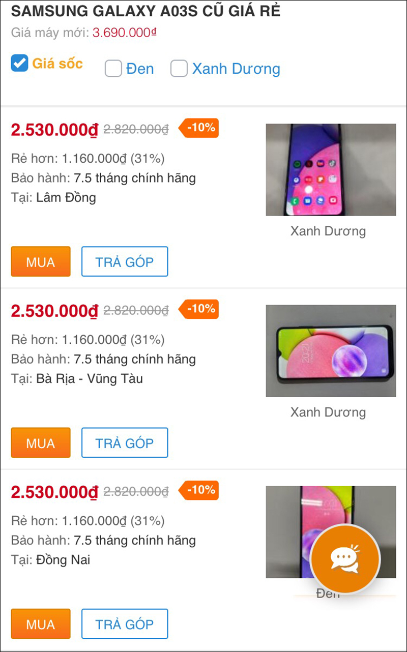 Samsung Galaxy A03s cũ Samsung Galaxy A03s cũ