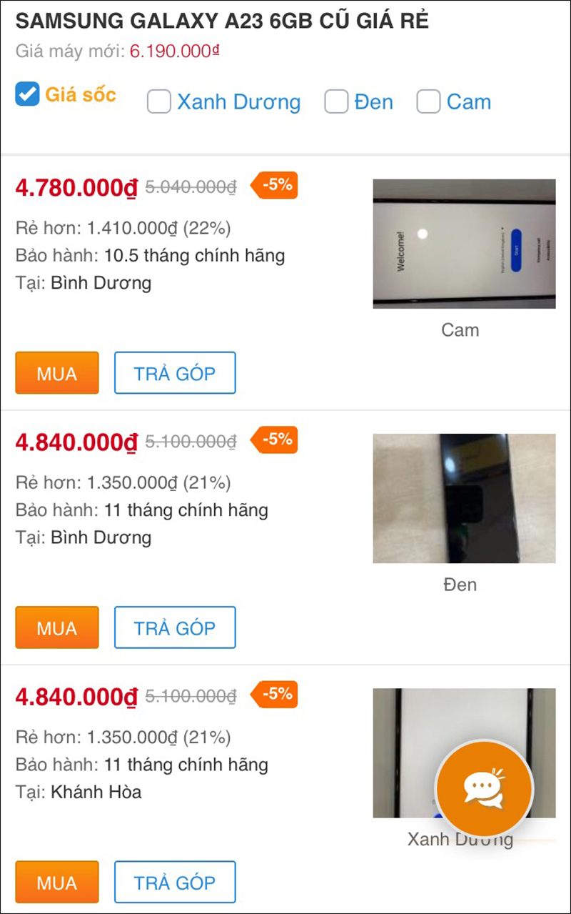 Samsung Galaxy A23 6GB cũ Samsung Galaxy A23 6GB cũ