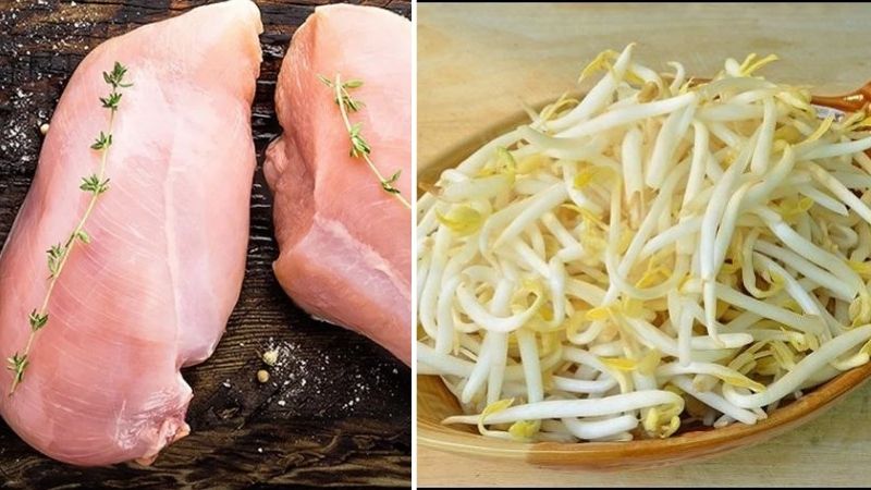 How to make chicken breast salad with onion, sour and spicy bean sprouts