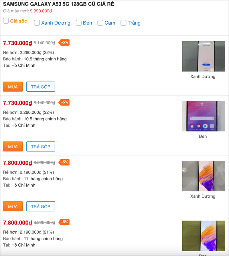 Giá Samsung Galaxy A53 5G cũ hiện tại Giá Samsung Galaxy A53 5G cũ hiện tại