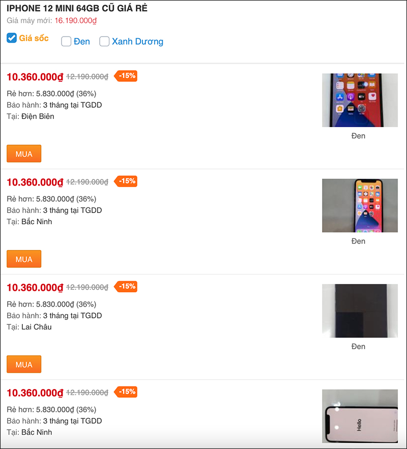 iPhone 12 và iPhone 12 mini cũ giảm sốc, giá chạm mốc từ 10.xx triệu