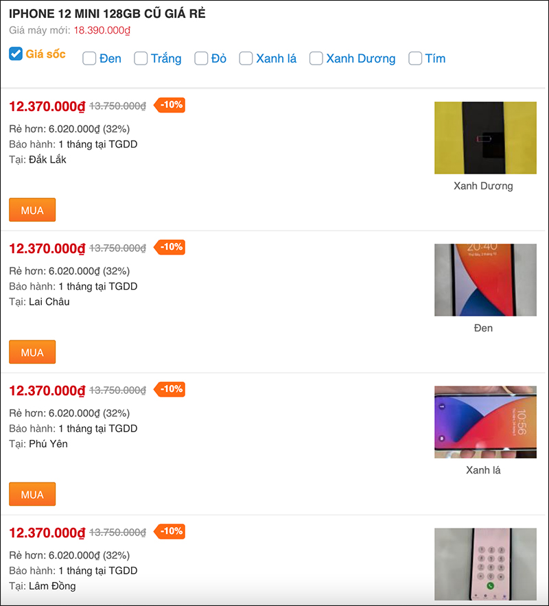 iPhone 12 và iPhone 12 mini cũ giảm sốc, giá chạm mốc từ 10.xx triệu