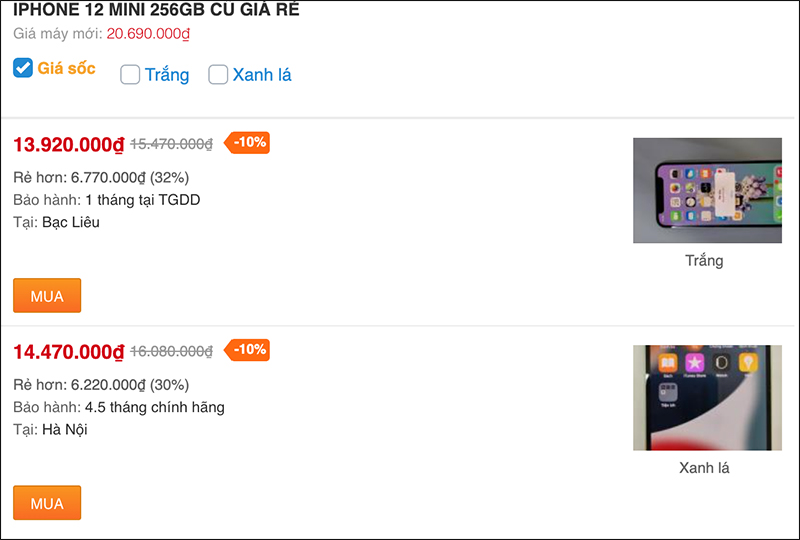 iPhone 12 và iPhone 12 mini cũ giảm sốc, giá chạm mốc từ 10.xx triệu