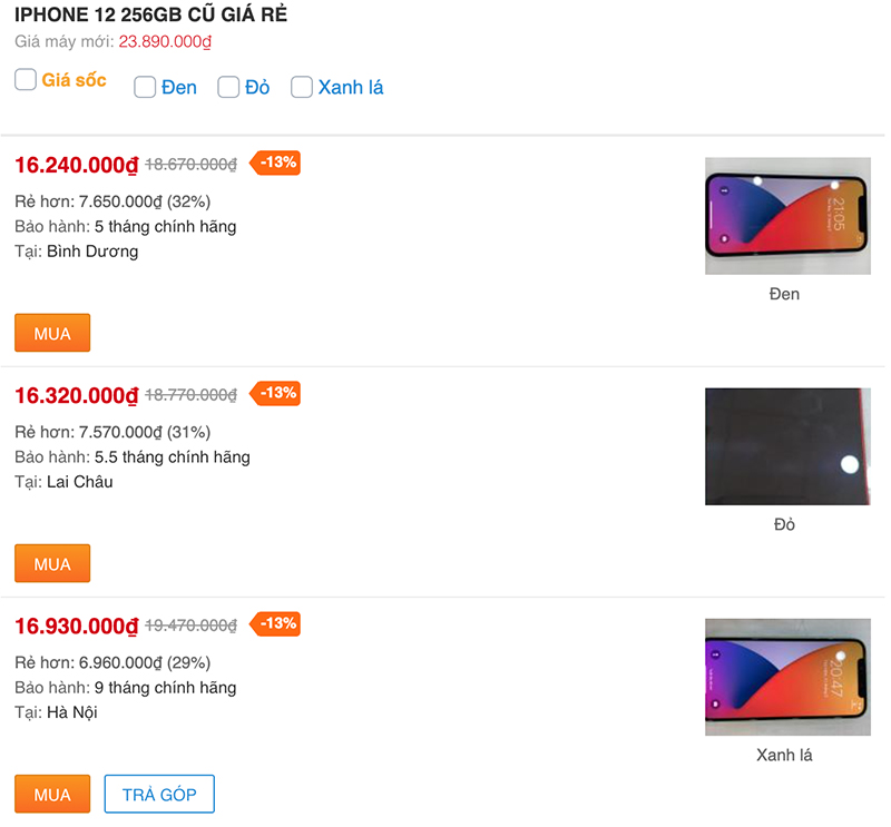 iPhone 12 và iPhone 12 mini cũ giảm sốc, giá chạm mốc từ 10.xx triệu