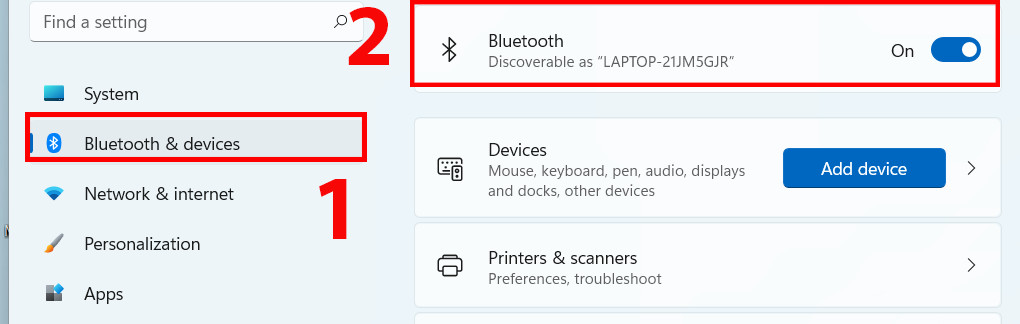 Tìm kiếm Bluetooth and others device settings