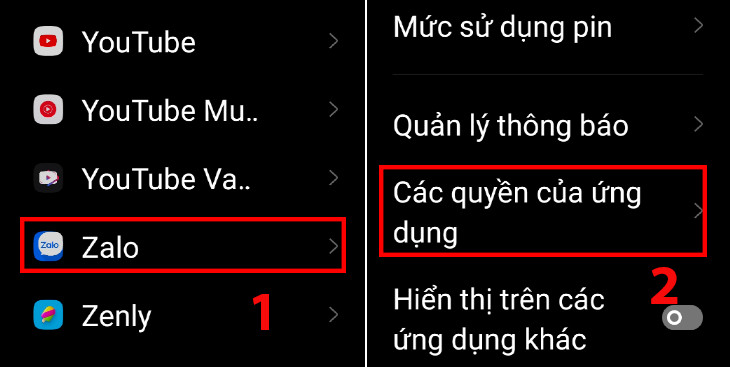 Chọn ứng dụng bạn muốn cấp quyền > Chọn các quyền truy cập của ứng dụng.