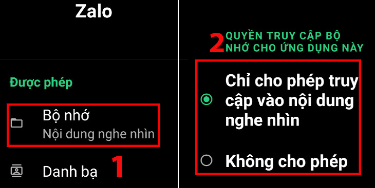 Chọn các quyền được phép hoặc không được phép > Nhấn chọn vào quyền bạn mong muốn.