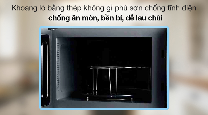 Lò vi sóng Bluestone có tốt không? Có nên mua không? > Lò vi sóng Bluestone MOB-7833 25 lít có chất liệu khoang lò bằng thép không gỉ phủ sơn chống tĩnh điện an toàn cho sức khỏe.