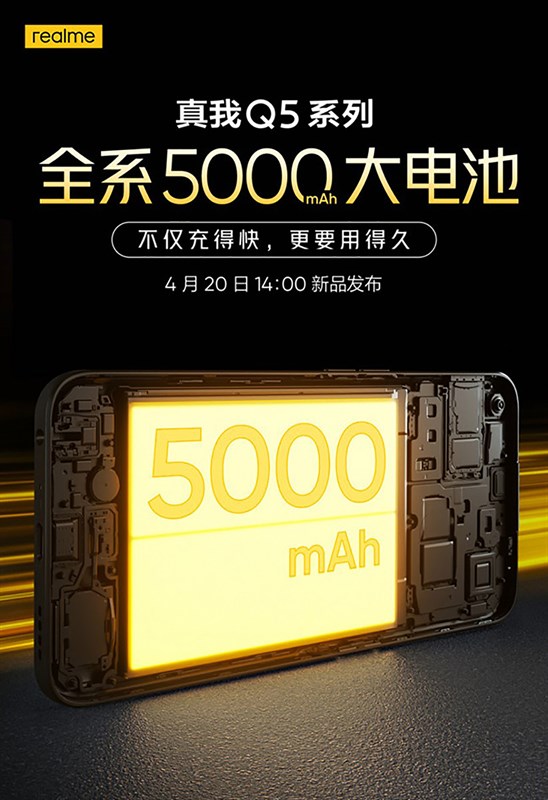 Poster dung lượng pin 5.000 mAh trên Realme Q5 Pro Poster dung lượng pin 5.000 mAh trên Realme Q5 Pro