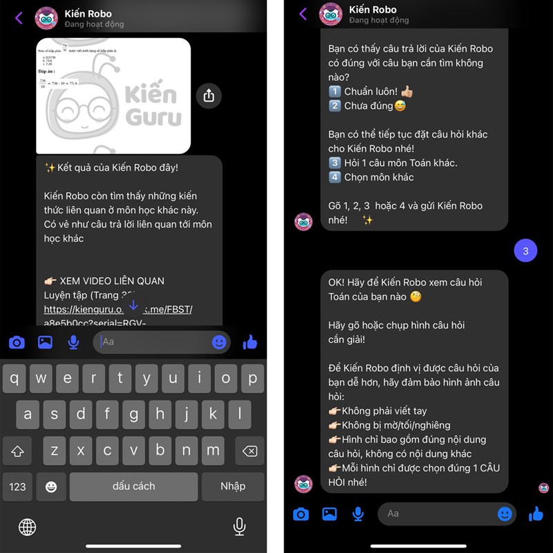 Hướng dẫn giải bài tập ngay trên Messenger