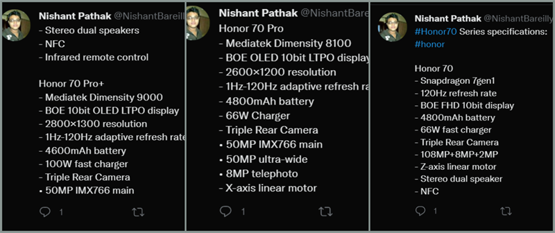 Honor 70, 70 Pro và 70 Pro+ lộ cấu hình với vi xử lý cao cấp, sạc 100W