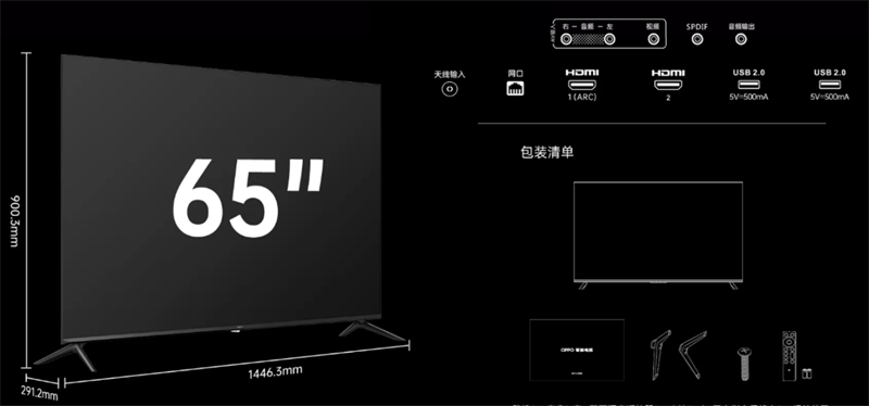 Kích thước và các cổng kết nối trên TV thông minh OPPO K9x