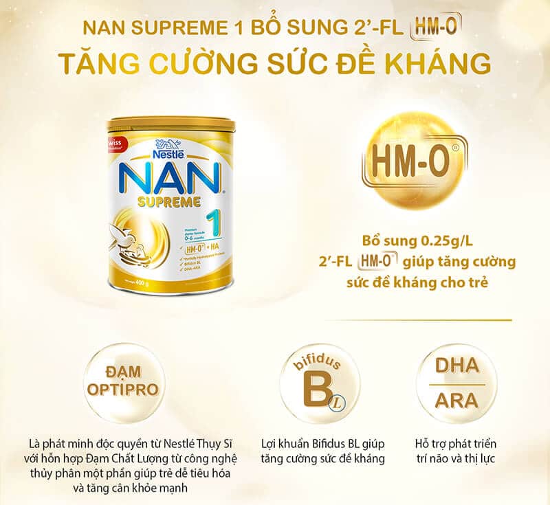 Sữa bột NAN Supreme số 1 lon 800g hỗ trợ tăng sức đề kháng cho bé