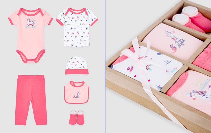 Set 6 đồ sơ sinh cao cấp bé gái ngắn tay 30.056 Rabity màu hồng