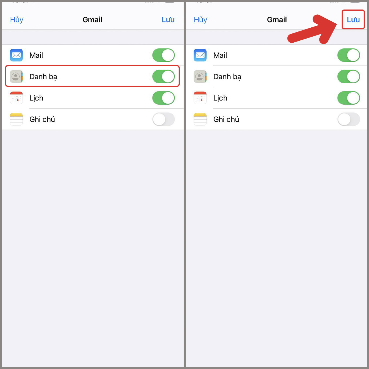 đồng bộ danh bạ iPhone lên gmail