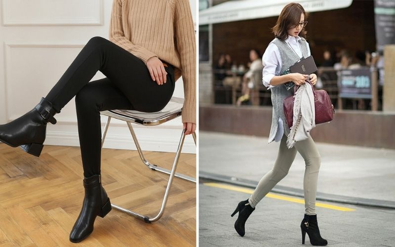 Boot cổ thấp phối với quần legging