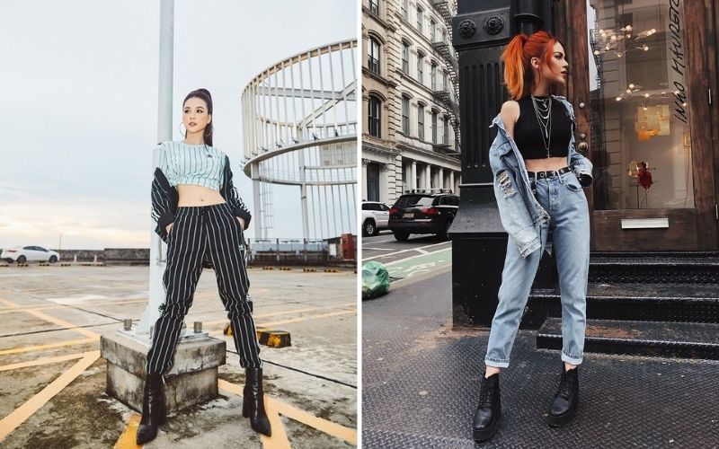 Boot cổ thấp phối với áo croptop