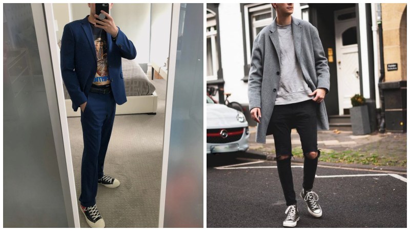 Phối giày converse cổ cao với áo blazer, sơ mi và quần jean