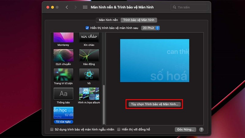 cách bật trình bảo vệ màn hình trên MacBook