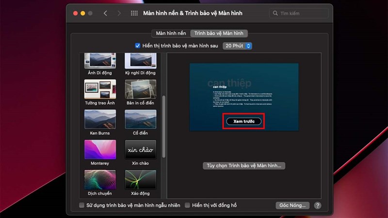 cách bật trình bảo vệ màn hình trên MacBook