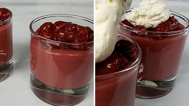 Cho sốt cherry vào ly pudding rồi thưởng thức thôi nào!