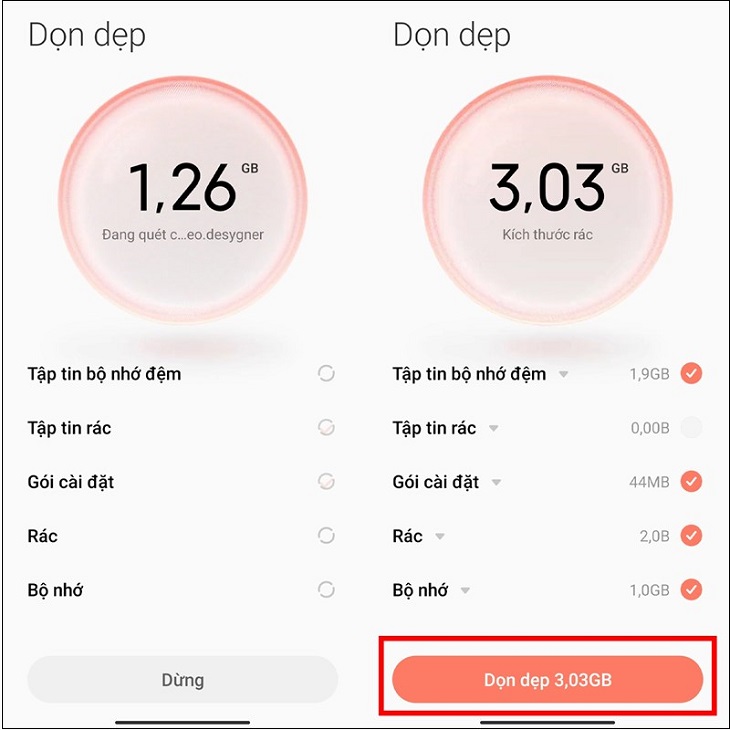 bạn hãy sử dụng ứng dụng dọn dẹp có sẵn trên điện thoại để tiến hành dẹp bớt dữ liệu, giải phóng dung lượng.