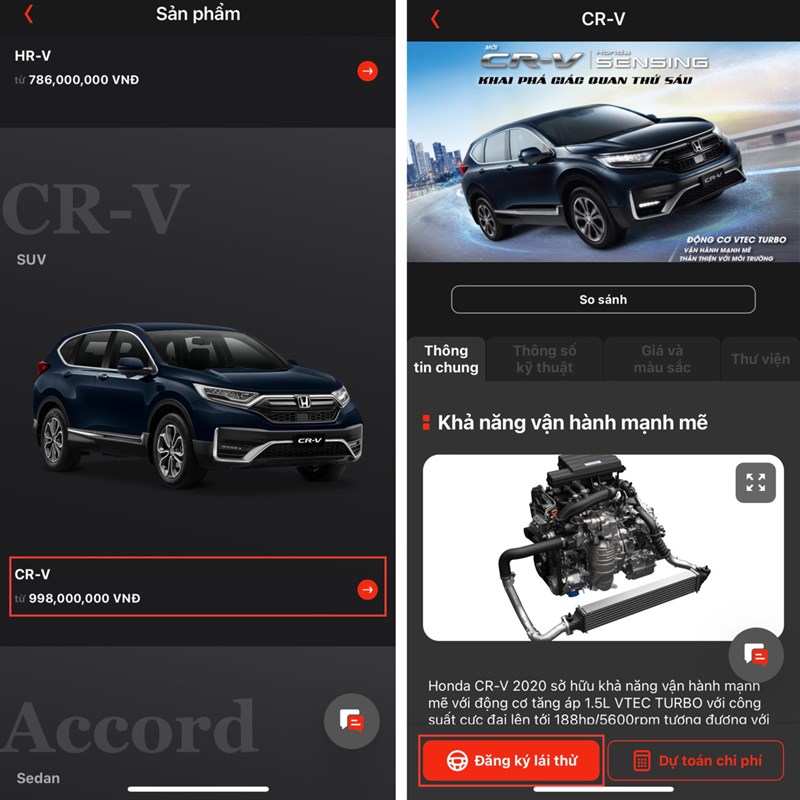 Cách đăng ký lái thử ô tô trên My Honda+