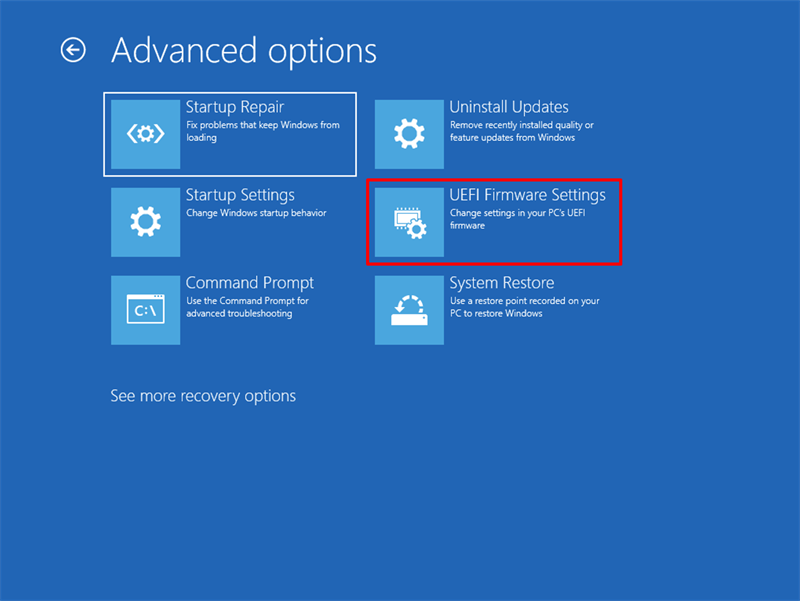 Công cụ UEFI Firmware Settings trong WinRE.