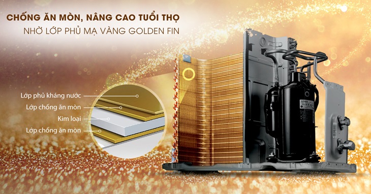 Công nghệ Gold-Fin chống mòn, đảm bảo độ bền và hoạt động của máy lạnh