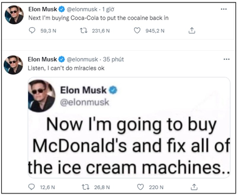 Hình ảnh các dòng tweet của Elon Musk Hình ảnh các dòng tweet của Elon Musk