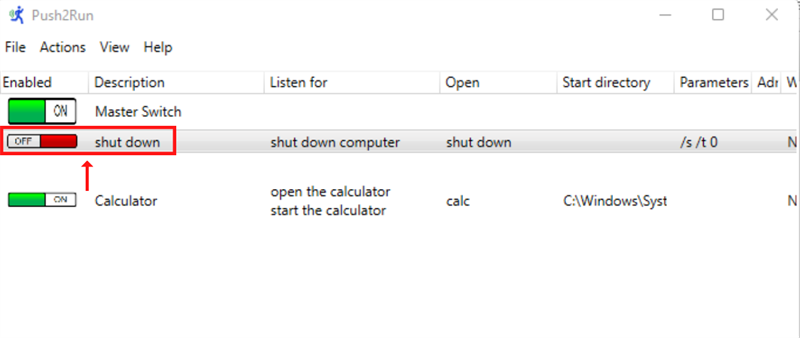 Bật nút Shutdown lên